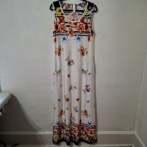 Crepas Boutique Floral Striped Border Tank Maxi Size L USA. Resort Retro Boho
